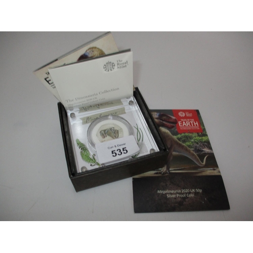 535 - Royal Mint The Dinosauria Collection Megalosaurus 2020 UK 50p Silver Proof Coin No. 2322