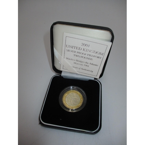 536 - Royal Mint 2001 UK Silver Proof Piedfort Two Pounds Wireless Bridges The Atlantic Marconi 1901