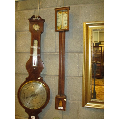 561 - Inlaid Mahogany Stick Barometer by R. Collins