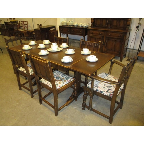 624 - Ercol Oak Draw Leaf Dining Table with 6 Cahirs