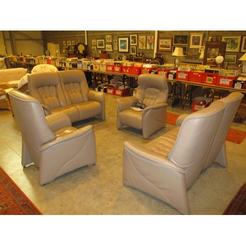 Himolla Mushroom Colour Leather Pair of 2 Seat Settees, Chair and Electric Reclining Chair