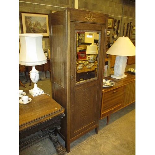 644 - 1920's Oak and Mirror Panel Hall Wardrobe, 61cm