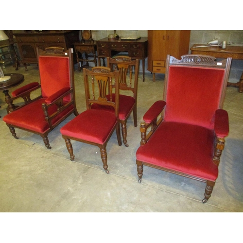 650 - Pair of Victorian Oak Parlour Chairs and Pair of Side Chairs