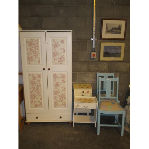 660 - Painted Wardrobe, 2 Bedside Cabinets and 2 Chairs