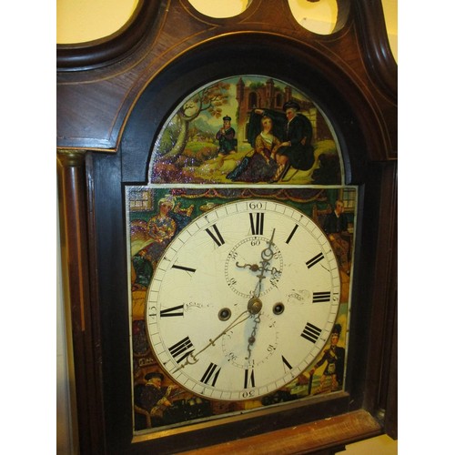 634 - J. Cameron Dundee 8 Day Mahogany Longcase Clock having as Painted Arch Top Dial