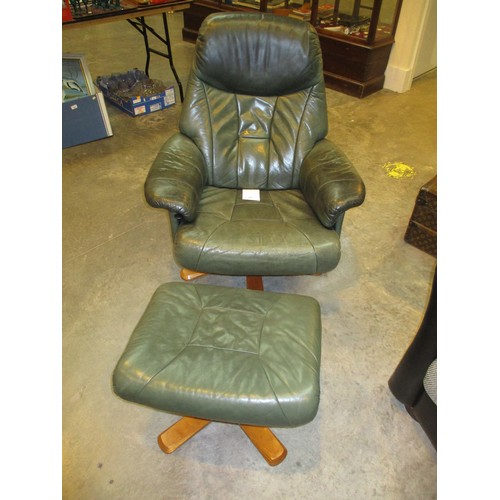 628 - Green Leather Lounge Chair with Stool