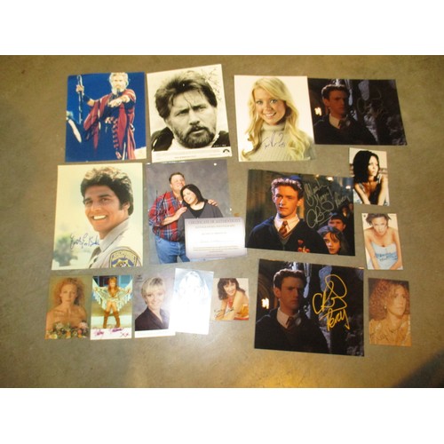 120 - Box of Autographed Celebrity Photographs including Charlton Heston, Star Wars, Harry Potter etc