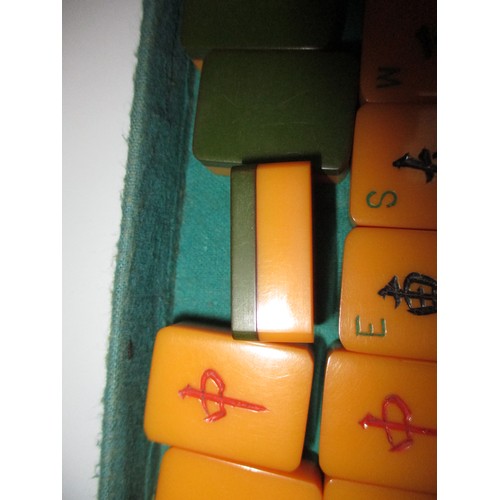 341 - Cased Mah Jong Set Containing 148 2 Colour Bakelite Tiles and Various Counters