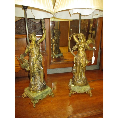 104 - Pair of Victorian Part Gilded Spelter Figures after Bruchan, as Table Lamps