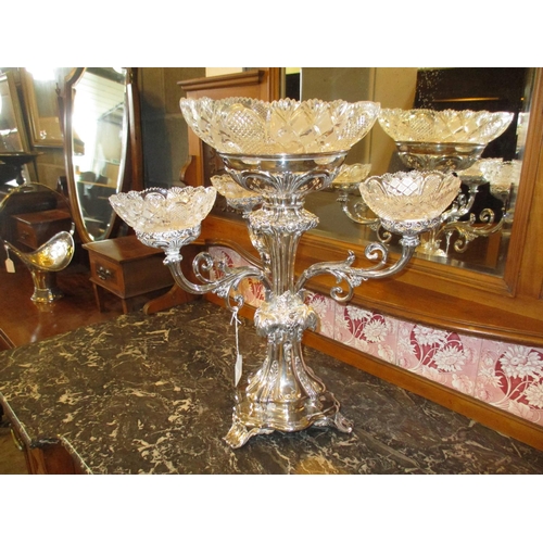 106 - Victorian Silver Plate and Cut Glass Table Centrepiece by I & IW & Co., 51cm high