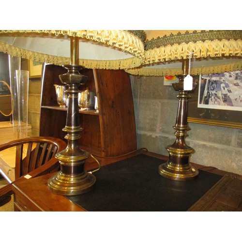 109 - Pair of Heavy Brass Table Lamps with Shades