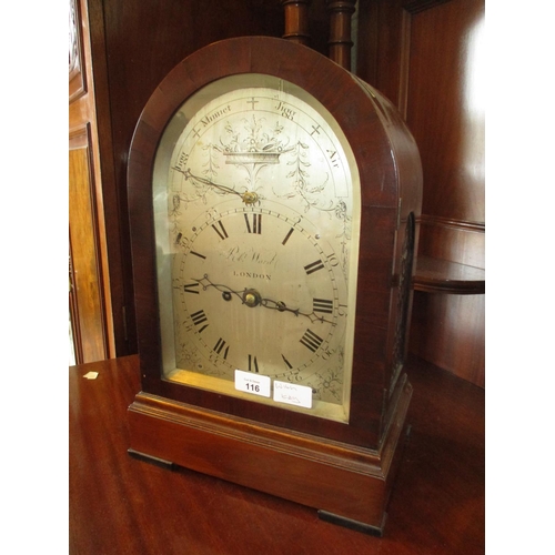 George III Robert Ward London Mahogany Case Bracket Clock having a Musical Movement, Engraved Silvered Dial with Jigg, Minuet, Jigg, Air to The Arch Top, 42.5cm high