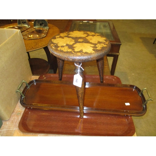 145 - Poker Work Stool and a Mahogany Tray