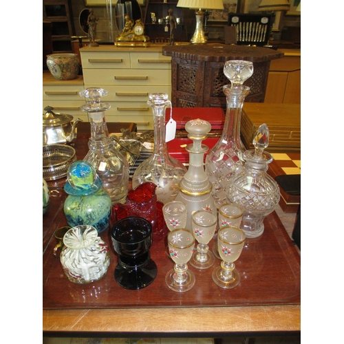 166 - Six Piece Frosted Glass Liqueur Set, 4 Decanters, Mdina and Other Glass