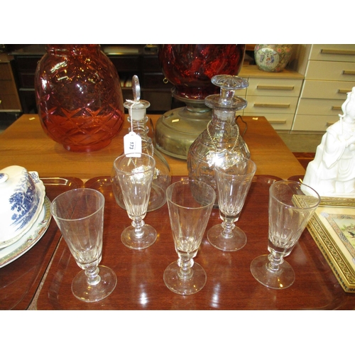 173 - Two 19th Century Decanters and 5 Glasses