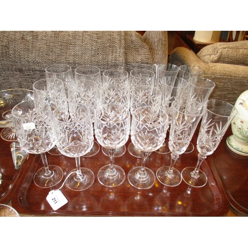 211 - Two Sets of 6 Crystal Wine Glasses and Set of 6 Crystal Champagne Flutes