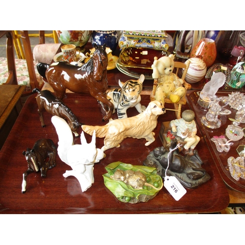 216 - Two Royal Doulton Horses and Dog, USSR, Aynsley, Kaiser and Other Animals