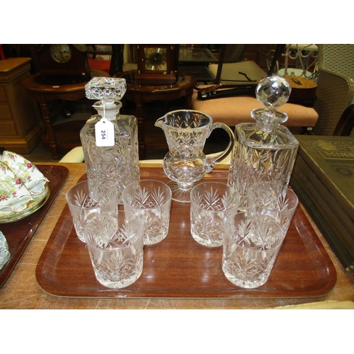 254 - Two Crystal Whisky Decanters, Water Jug and 6 Tumblers