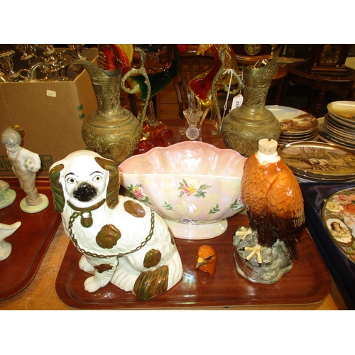 260 - Pair of Eastern Brass Ewers, Victorian Pottery Spaniel, Maling Vase and Beswick Golden Eagle