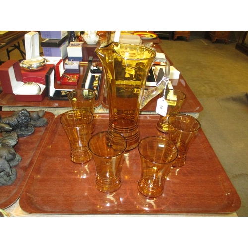 78 - Bohemia Amber Glass and Gilded 7 Piece Lemonade Set