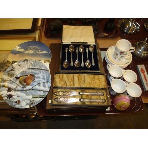 96 - Canteen and 2 Cases of Cutlery, 2 Collectors Plates, Caithness Paperweight and Dunoon 12 Piece Coffe... 