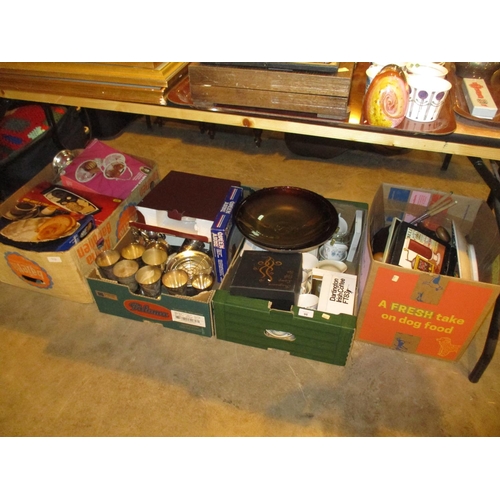 98 - Four Boxes of Silver Plated Items, Decorative Ceramics, Glass, Fondue etc