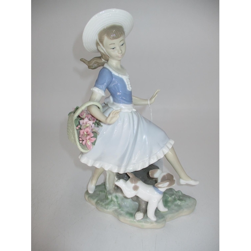 337 - Lladro Girl with Basket of Flowers and Dog No. 4920