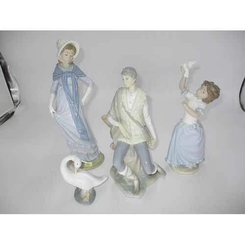 344 - Lladro Figure of a Seated Man, Lladro Goose and 2 Nao Figures