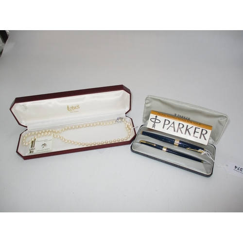 374 - Parker 17 Pen Set and a Lotus Necklace