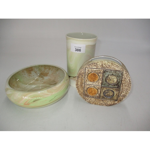 386 - Troika Circular Flask Vase, 12cm (cracked), along with an Isle of Lewis Vase and Dish