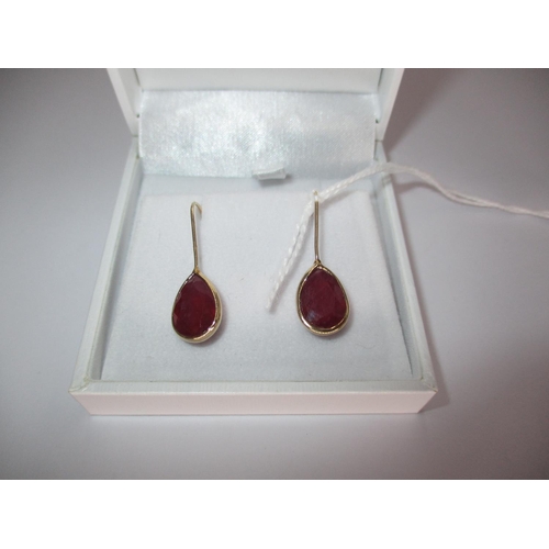 399 - 9ct Gold Large Ruby Drop Earrings