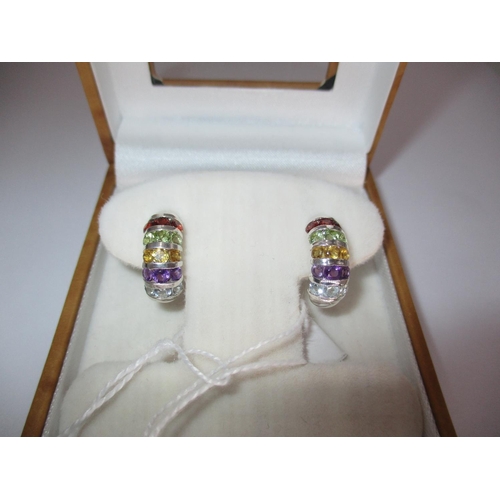 403 - Garnet, Peridot, Citrine, Amethyst and Blue Topaz Hoop Style Earrings