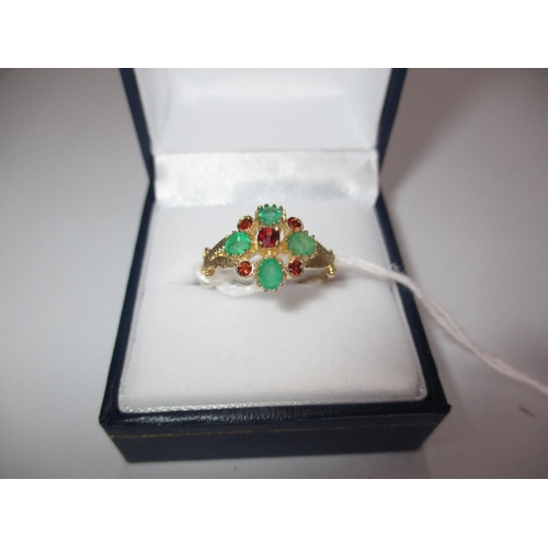 409 - 9ct Gold Emerald and Garnet Ring