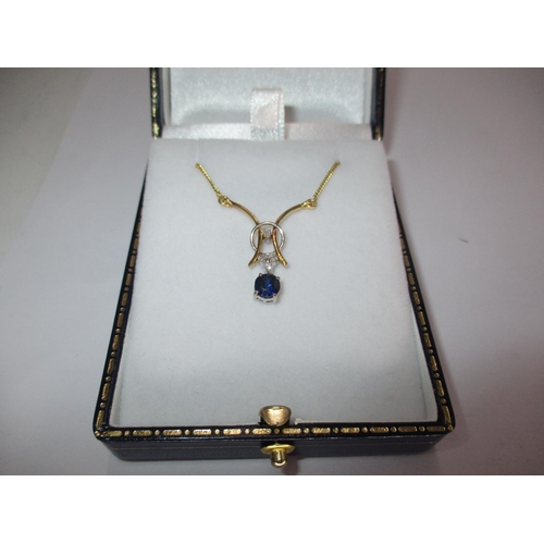 412 - 14ct Yellow and White Gold Sapphire and Diamond Art Deco Style Necklace