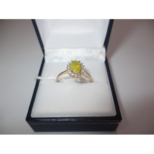 414 - 9ct Gold Opal and White Topaz Ring, Size R