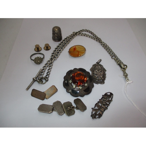 425 - Selection of Silver including an Albert Chain, Thimble, Pair of Cufflinks, Ring, Brooch, Pendant etc