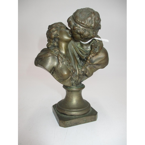 446 - 19th Century Bronze Bust Group of a Kissing Couple,  15cm high