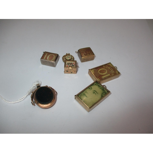 448 - Three 9ct Gold Bank Note Pendants, 9ct Gold Telephone Dial Pendants, 2 Other Pendants and a 9ct Gold... 