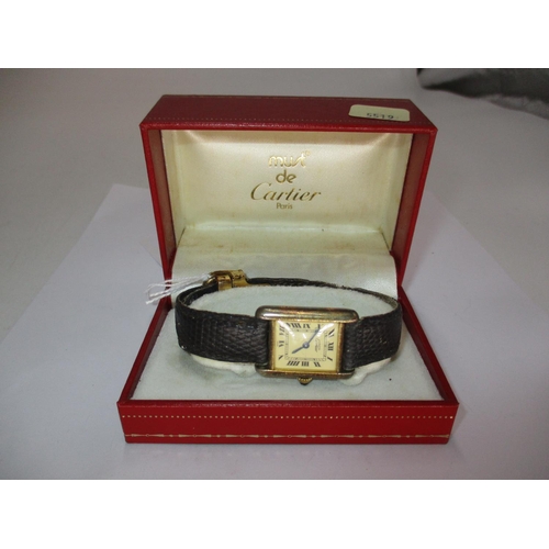 450 - Ladies Must De Cartier Silver Vermeil  Tank Watch The Case Stamped 33820, 5057001, strap and case in... 