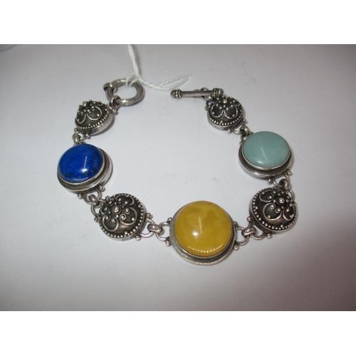 453 - Ornate Silver and Stone Set Bracelet