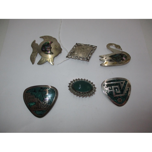 461 - Five Mexican Silver Brooches and Another