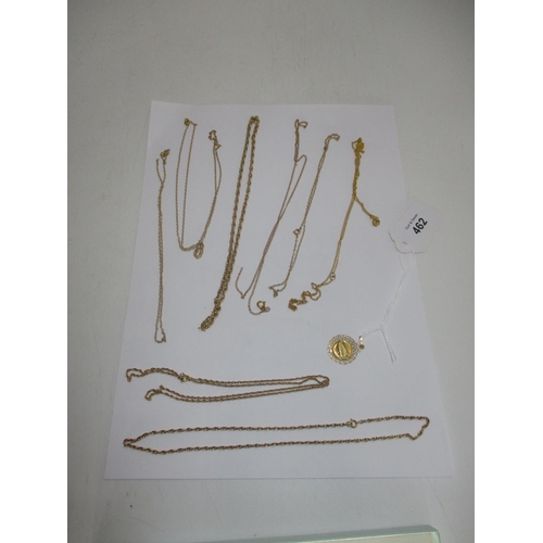 462 - Five 9ct Gold Necklaces and a 585 Gold Pendant, 23.33g, and 3 Unmarked Necklaces, 6.15g