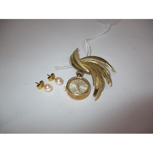 463 - Pair of 9ct Gold and Pearl Ear Studs, along with a Bentima Star Brooch Watch