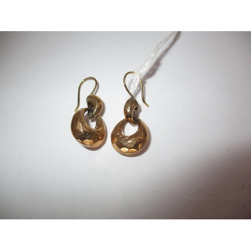 486 - Pair of Yellow Metal Facet and Engraved Drop Earrings, 2.65g