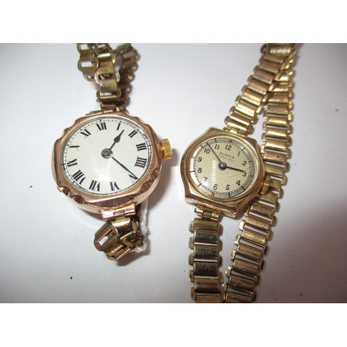 487 - Ladies 9ct Gold Buren Watch and Other 9ct Gold Watch both with Plated Straps