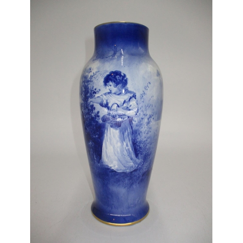 516 - Royal Doulton Blue Children Ware Vase Decorated with a Girl Picking Berries, 25cm