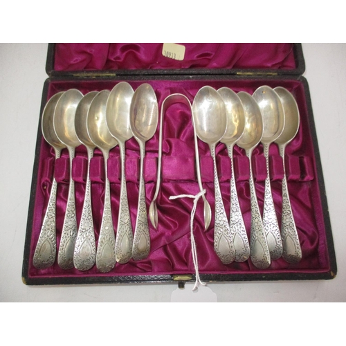 524 - Eleven Silver Teaspoons with Tongs, London 1901, 204g