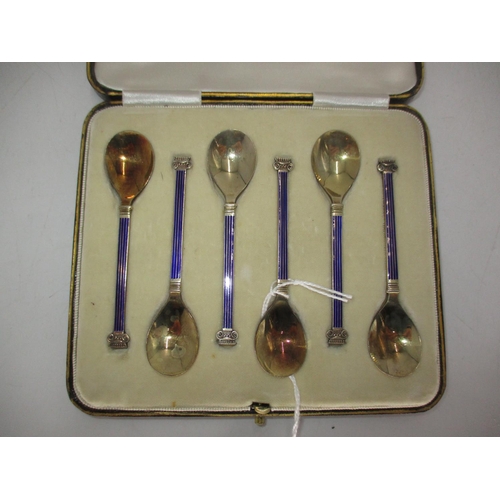 525 - Cased Set of 6 Silver Gilt and Enamel Coffee Spoons, Sheffield 1934