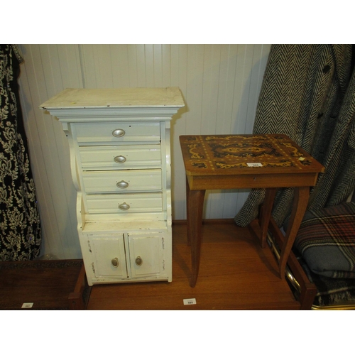 584 - Sorrento Musical Work Table and a Small Painted Cabinet