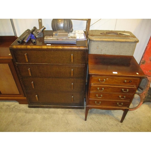 594 - Oak Chest of 4 Drawers, Mahogany Music Chest, Vintage Trunk and Drying Screen